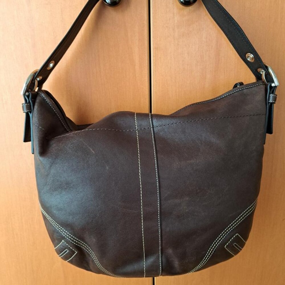 Coach Chocolate Brown Leather Hobo Shoulder Bag 8A03 - Picture 6 of 7